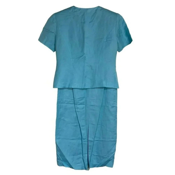 Coldwater‎ Creek 6P turquoise blue short sleeve linen blend embroidered skirt - Picture 9 of 10